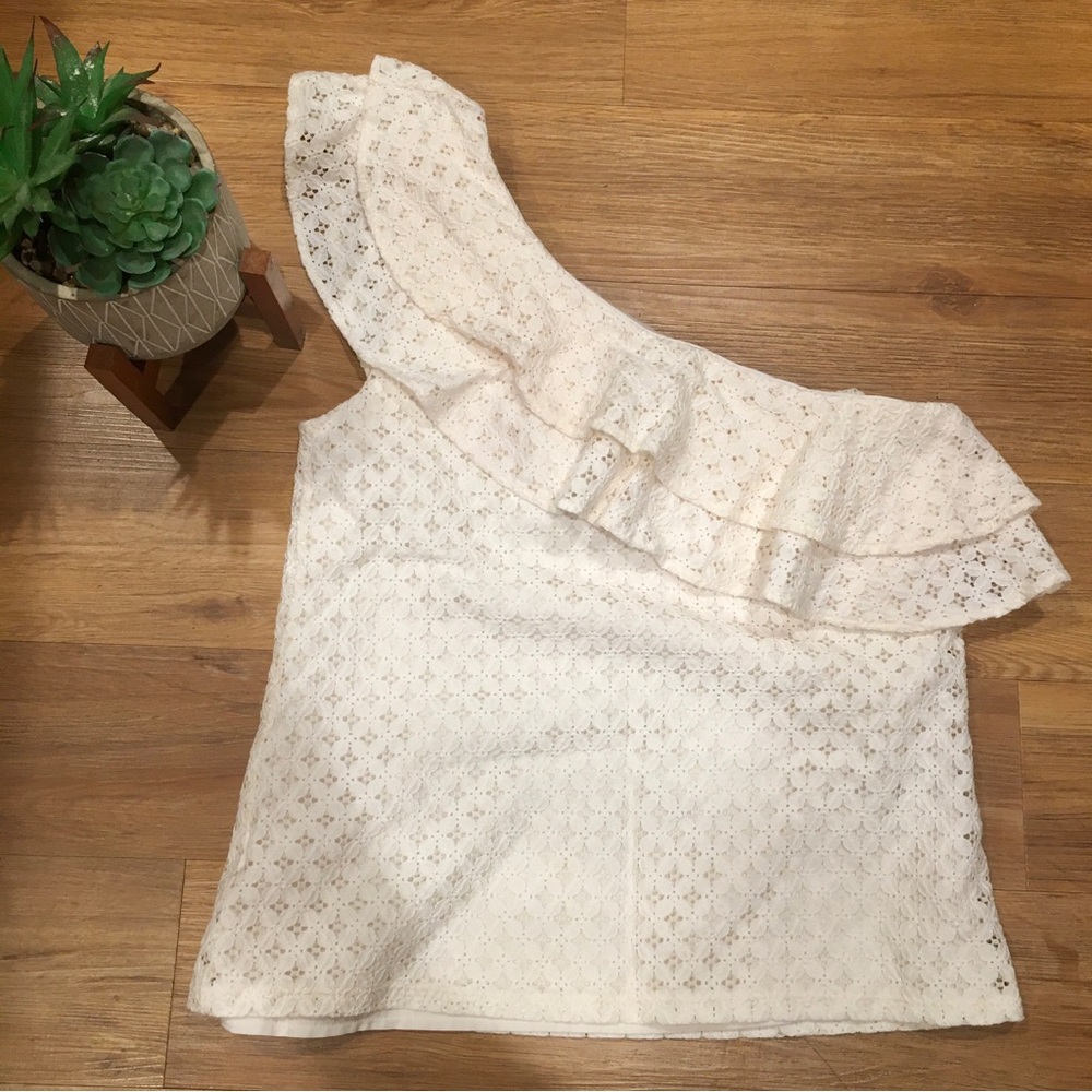 Banana Republic One Shoulder Double Ruffle Lace Top Size Small